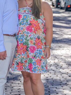 FARM Rio White Floral Mini Dress with Pink Orange Yellow Accents